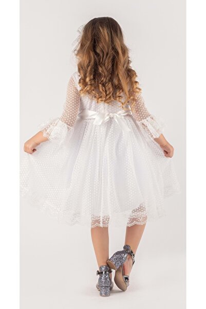 Mnk Φόρεμα διπλό καπέλο με φιόγκο πουά ΛΕΥΚΟ