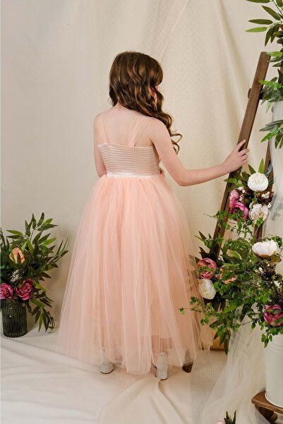 Mnk Sırt Gipeli Tütü Etek Kız Çocuk Saten Parti Abiye Elbise MNK0340 SOMON