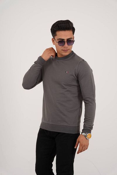 Est Estola Men's Basic Crew Neck Relaxed 2 Thread Sweatshirt Set of 3 Black Smoked Navy Blue