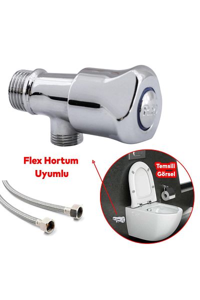 Badem10 Cast Metal Bidet Tap - Flip Intermediate Tap, Wc Toilet Alafranga Flex Hose Connector