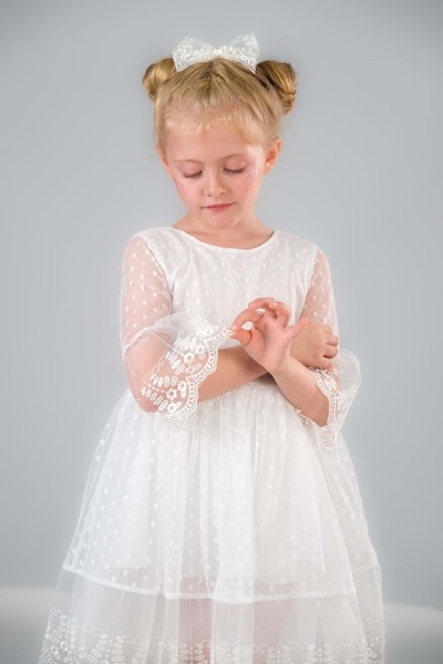 Mnk Dream Luxury Детское платье из кружева MNK0327 БЕЛЫЙ