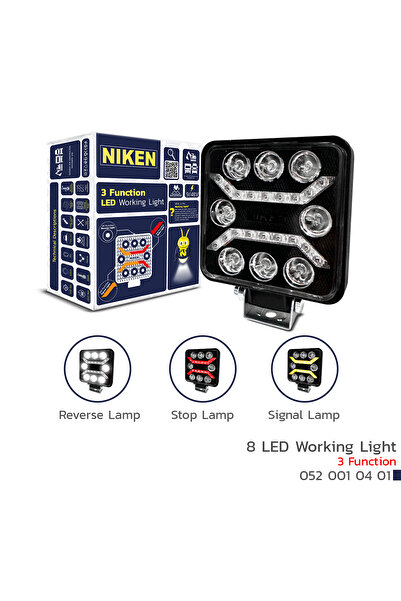 BTM OTOMOTİV Çalışma Lambası Pro 8 Ledli Kare 3 Fonksiyonlu Beyaz-Sarı-Kırmızı