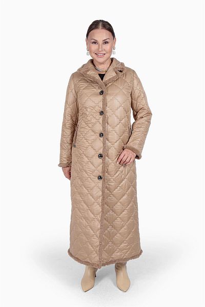 Berin Women's Plus Size Collar Fur Detailed Quilted Coat 7928 TOKYO LONG Camel