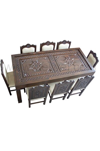 Neiwel Osmanlı Yıldız Oyma Ahşap Yemek Masası Takımı