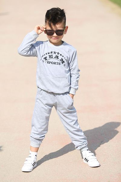 Mnk Baby&Kids Sport Παιδική γκρι εποχιακή αθλητική φόρμα - Kangaroo Pocket, 2 Thread Mnk0506