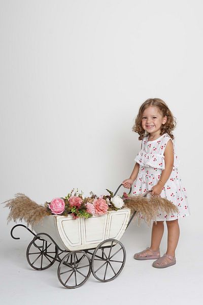 Mnk Baby&Kids Καλοκαιρινό φόρεμα από λευκό βαμβακερό εμπριμέ φρούτο για κορίτσι - Tericotton μανίκι, Scallop Detailed Mnk0406