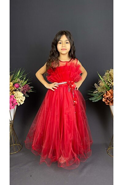 Mnk Baby&Kids Lányruha, réteges, különleges alkalomra szóló estélyi ruha MNK0475 PIROS