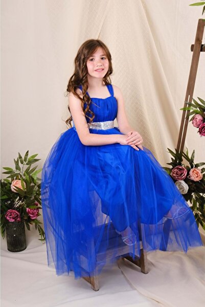 Mnk Back Gimped Tutu Skirt Girl's Satin Party Evening Dress 0340 Blue