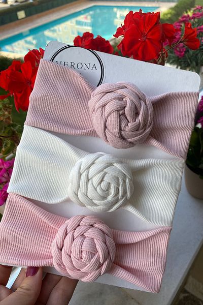 VERONA TARZ ربطة شعر فاخرة للفتيات الصغيرات - 3 قطع من باندانا هدية مضفرة لحديثي الولادة