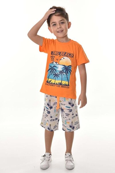 Mnk Baby&Kids طقم ولادي مع شورت لونج بيتش MNK0497 برتقالي