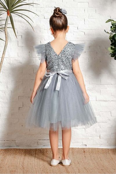Mnk Baby&Kids Girl's Gray Tulle Dress - Kpl Mnk0526