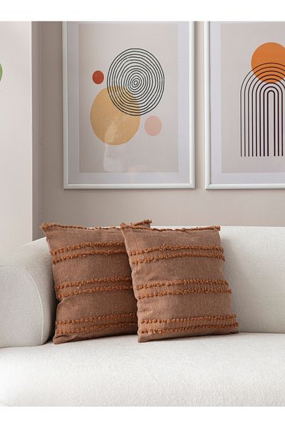 BUGİ HOME COLLECTİON Калъфка за възглавница от лен с шарка "Лей" - 43x43 см, Декоративна възглавница с двойна бродерия