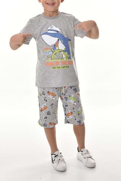 Mnk Baby&Kids Captain Shark Boy Shorts Set Mnk0493 Smoked