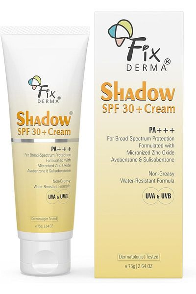 FixDerma Shadow Sunscreen SPF 30+ PA+++ Cream|Broad Spectrum Sunscreen for UV-A & B Protection 75gm