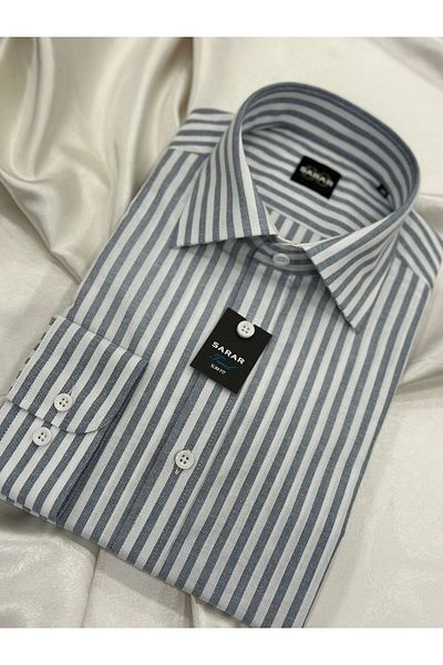 Sarar ΕΙΔΙΚΟ ΥΦΑΣΜΑ SLIM FIT ΓΚΡΙ ΛΕΥΚΟ ΡΙΓΕ ΠΟΥΚΑΜΙΣΟ SLIM FIT