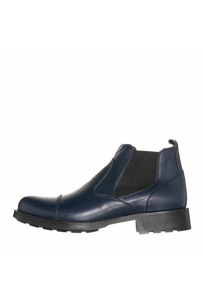 İriadam F2002 Navy Blue Leather Large Size Boots with Suspension Rubber Sole Top Quality