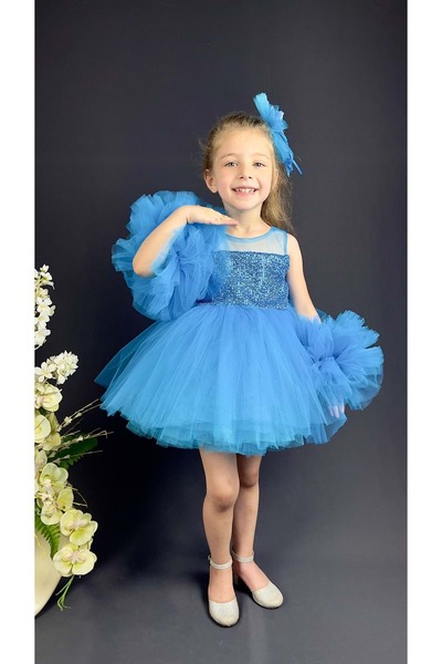 Mnk Baby&Kids Βραδινό φόρεμα σιφόν μανίκι με παγιέτες κρινολίνη για κορίτσια ...