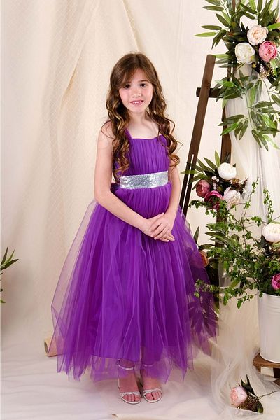 Mnk Back Gipped Tutu Skirt Girl's Satin Party Evening Dress 0340 Purple