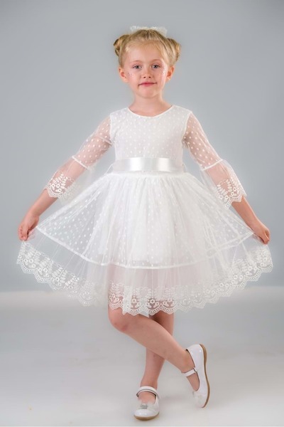 Mnk Dream Luxury Детское платье из кружева MNK0327 БЕЛЫЙ