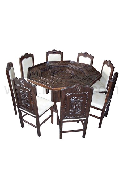Neiwel Osmanlı Sekizgen Ahşap  Oymalı Yemek Masası Takımı