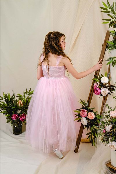 Mnk Back Guiped Tulle Girl's Satin Evening Dress Mnk0340 Pink