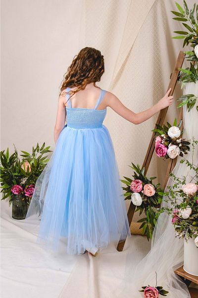 Mnk Girl's Satin Evening Dress with Back and Tulle Mnk0340 Turquoise
