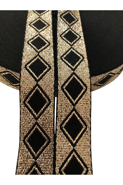 KumaşEvi 2.5 cm Jacquard Stripe Gold Pyramid Pattern Fashion Bag - for Home Decor & Crafts (1m)