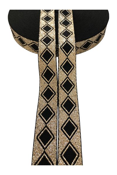 KumaşEvi 2.5 cm Jacquard Stripe Gold Pyramid Pattern Fashion Bag - for Home Decor & Crafts (1m)