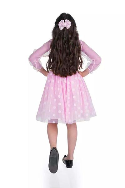 Mnk Baby&Kids Rochie pentru fetiță din țesătură din dantelă roz - buline mari, cataramă Mnk0547