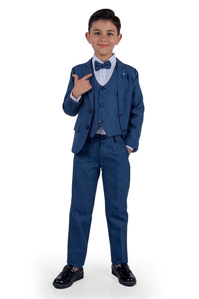 Mnk Baby&Kids Indigo Suit - Brooch, Groom's Suit, Jacket and Vest Shirt Mnk0511