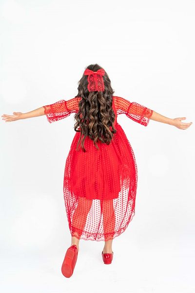 Mnk Baby&Kids Red Lace Girl's Dress with Train - Mnk0482