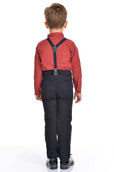 Mnk Uzun Pantolon Koyu Desenli Gömlek Erkek Çocuk Takımı MNK0301 BORDO
