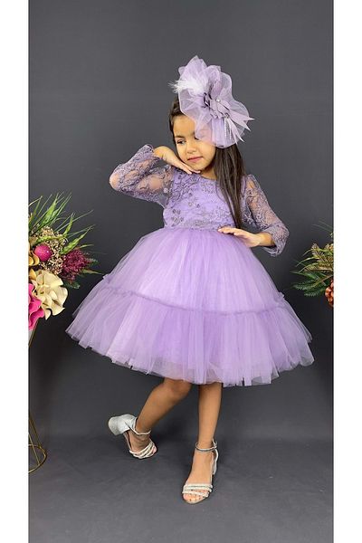 Mnk Baby&Kids Rochie de seară vintage liliac - mânecă lungă, cataramă cu siret, Mnk0472