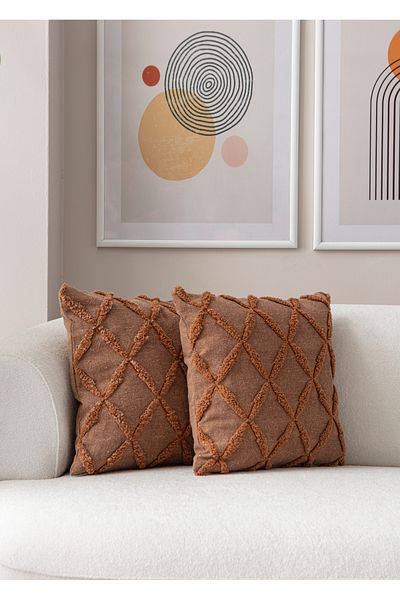 BUGİ HOME COLLECTİON Калъфка за възглавница от лен с двойна бродерия и спираловиден мотив 43x43 см, Декоративна калъфка за възглавница