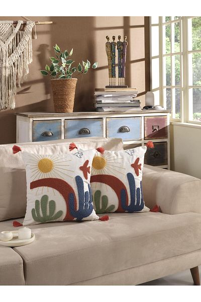Kardelen Husă de pernă decorativă brodata cu design special Sunshine