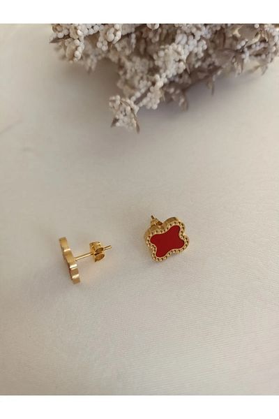 MELENY Red * Basic Steel Clover Earrings