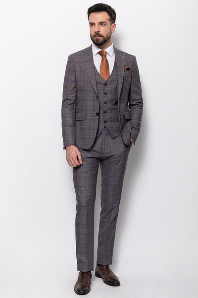 Mcr Camel Navy Blue Slim Fit Mono Collar Men's Suit