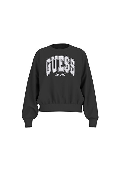 Guess Μαύρο γυναικείο φούτερ με σχέδιο με λαιμόκοψη CN COLLEGE SWEATSHIR - ORG CO DIAGO