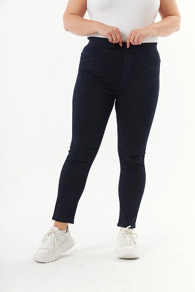 RMG Large Size Cotton Slim Fit Trousers Navy Blue