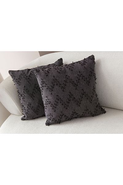 BUGİ HOME COLLECTİON Husă de pernă din in brodat cu model ritm dublu 43x43cm, husă de pernă decorativă