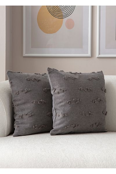 BUGİ HOME COLLECTİON Față de pernă din in brodat cu model de greblă 43x43cm, husă de pernă decorativă