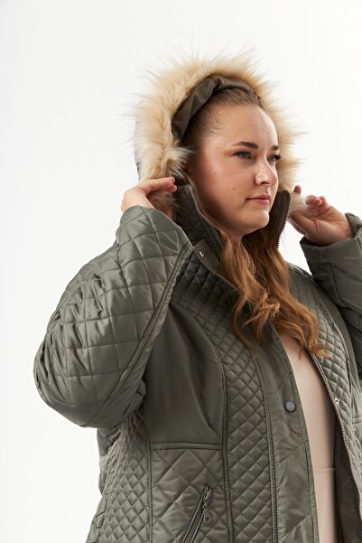 RMG Khaki Hooded Large Size Puffer Jacket