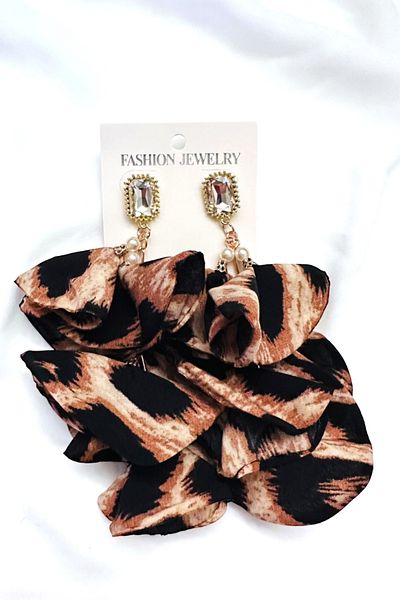 PETEK AKSESUAR 14cm Long Fabric Leopard Print Earrings