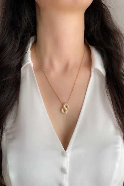 DEMOKAN Kadın Çelik Kolye Zirkon Taş Balon Harf Kolye