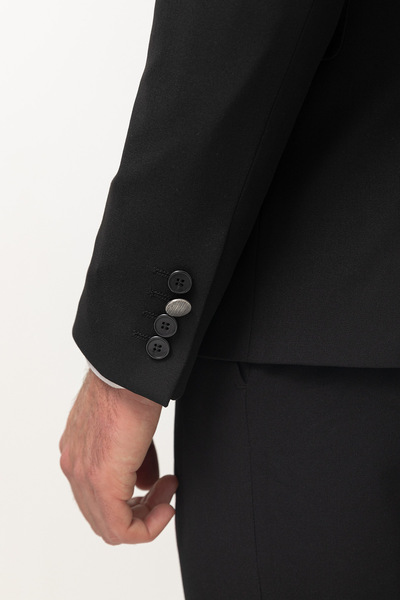 Mcr Sima fekete színű Slim Fit fecskefarkú gallérral duplasoros férfi öltöny