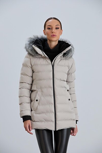 PIQUE Yasmin Taş Women's Coat Faux Fur Removable Hooded Puffer Coat