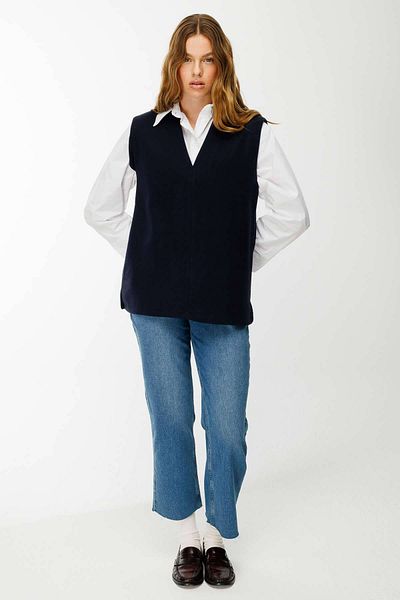 Hooopstore V-Neck Stamped Navy Blue Sweater
