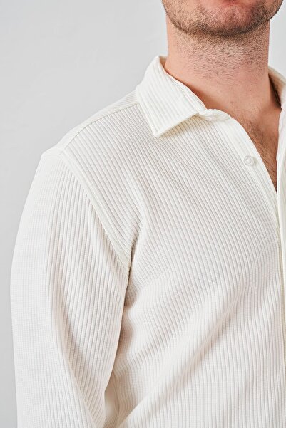 TENA Πουκάμισο Ecru Slim Fit - Μακρυμάνικο και Οθωμανικό Χωρίς Τσέπες