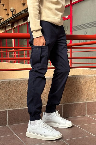 inpool Men's, Waist and Leg Elastic, Cargo Pocket, Gabardine Trousers