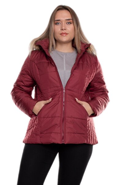 RMG 9761 Büyük Beden Kapüşonu Kürklü Kadın Şişme Mont